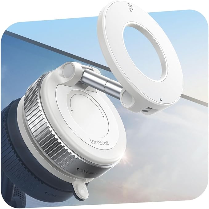 Lamicall Car Phone Mount - [70 LBS Strongest Suction] for Magsafe Car Mount, 360° Adjustable Suction Cup Phone Mount Dashboard Windshield Vacuum Magnetic Phone Holder for Car White