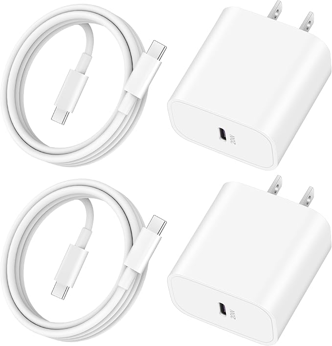 20W Fast Charger for iPhone 17/17 Pro Max/Air/17e/16/16 Pro Max/Plus, iPad Pro 13/12.9/11 inch, iPad 10th/Mini 6, AirPods, 2Pack USB C Wall Charger Type C Fast Charging Block with 3FT USB C to C Cable