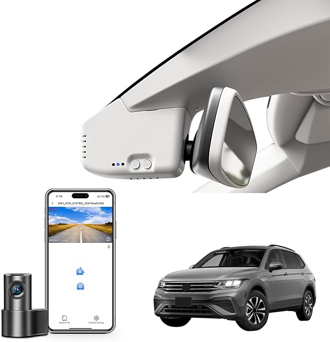 Front 4K & Rear 1080p Dash Cam Custom fit for Volkswagen Tiguan 2018-2024 Gen2 AD/BW (Model B Gray), Integrated OEM Look, UHD 2160P Video, App & WiFi, Loop Recording, Easy to Install, GPS, 128GB Card