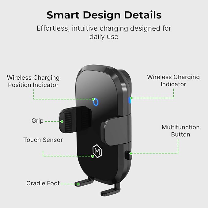 Wireless Car Charger Mount - Auto Scan & Auto Grip Car Phone Mount - Compatible with iPhone 14/15/16/17/Galaxy, Smartphones - Fast Charger Car Mount Accessories for Tesla’s Dash/Center