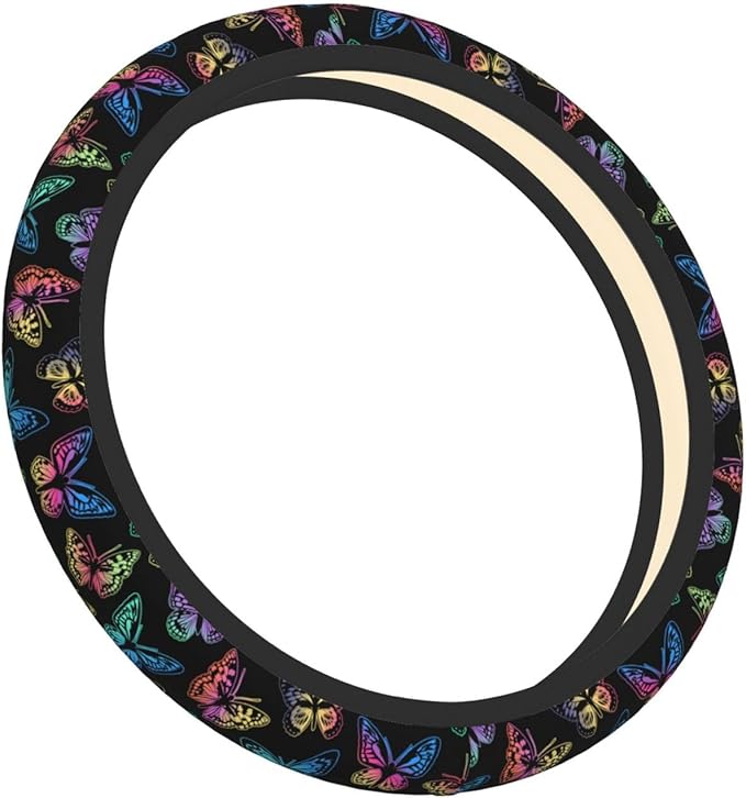 Colorful Butterfly Steering Wheel Cover Women Men Elastic Stretch Soft Car Wheel Protector Universal Breathable No-Slip Car Accessories for Truck Van SUV Auto Fit 14-15 Inches