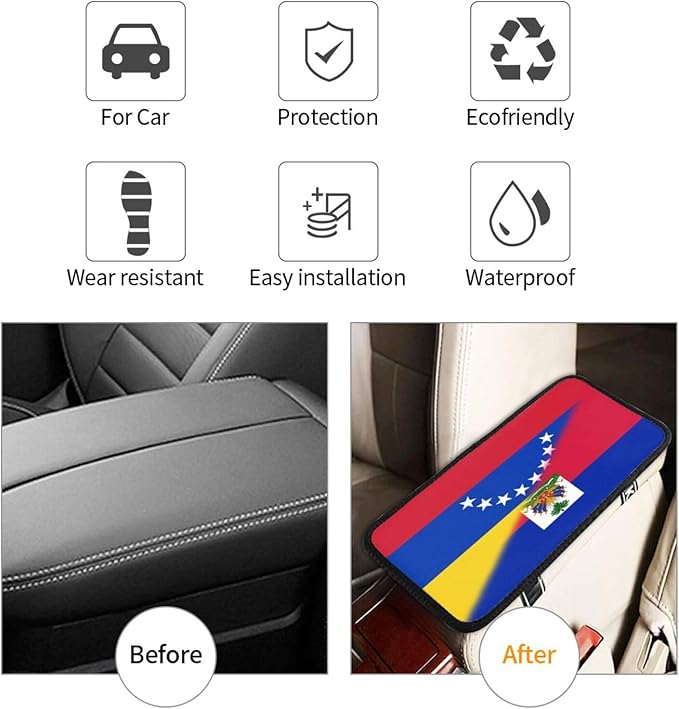 Venezuela Venezuelan Haiti Haitian Flag Auto Center Console Armrest Cover Car Handrail Box Cushion Pad Mat Universal Fit Most Vehicle Sedan Truck SUV Soft Comfort Decor Accessories