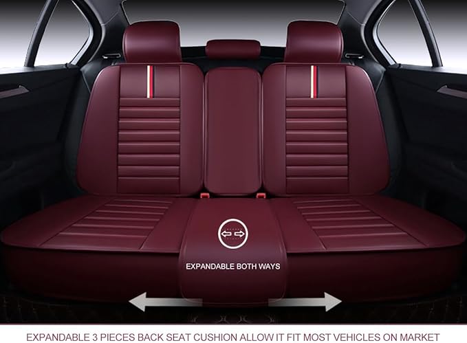 OASIS AUTO Car Seat Covers Full Set Premium Waterproof Faux Leather Cushion Universal Accessories Fit SUV Truck Sedan Automotive Vehicle Auto Interior Protector (OS-001 Burgundy)