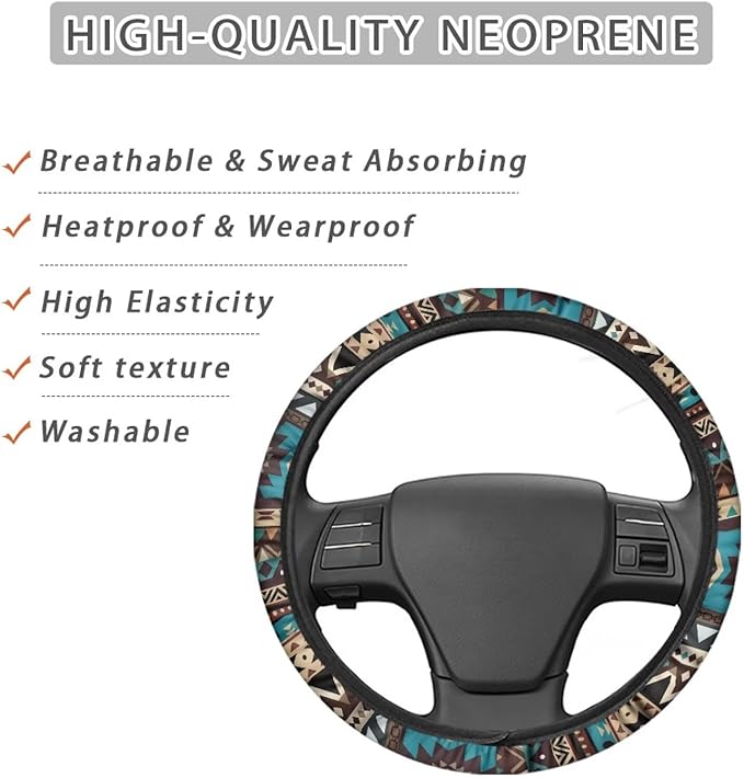SEANATIVE Ethnic Tribes Car Steering Wheel Cover, Anti-Slip, Safety, Soft, Breathable, Universal Car Steering Wheel Dust Cover, Easy to Disassemble