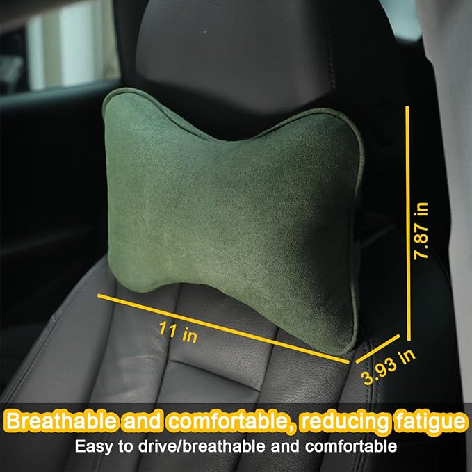 Car Neck Pillow, Soft Comfortable Memory Foam Auto Headrest Pillow Cushion with Adjustable Strap, Breathable Ergonomic Design Car Neck Pain Relief Cushion, Universal for Vehicles (Green)