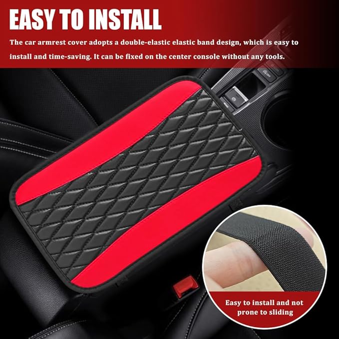 Car Center Console Cushion Pad, Armrest Cover for Car, Leather Waterproof Armrest Seat Box Cover, Auto Accessories Comfortable Arm Rest Box Cushion Pad for Most Vehicles (Red)