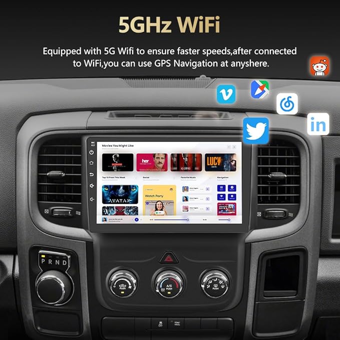 Android 13 Car Radio for Dodge RAM 1500 2500 3500 2013-2018 with Wireless CarPlay Android Auto, 9'' Touch Screen Radio Replacement 2G Ram 32G ROM(Only fit Manual AC)