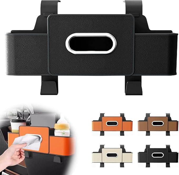 Car Back Seat Organizer, Multifunctional Car Seat Back Storage Box with 2 Cup Holders, Tissue Box for Hold Phones,Snacks, Drinks, Handbags (Black)
