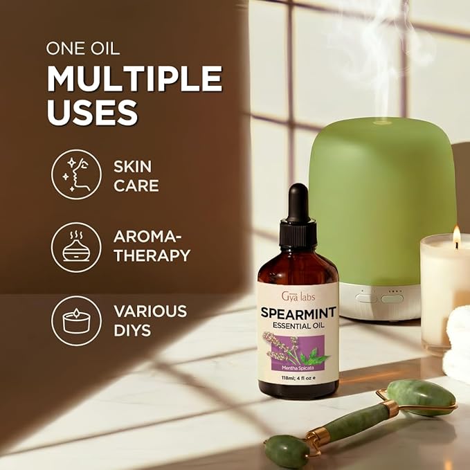 100% Pure Spearmint Essential Oil - 4 Fl Oz - Spearmint Oil for Hair, Skin, Diffuser, Aromatherapy & DIY Candle Making Scent