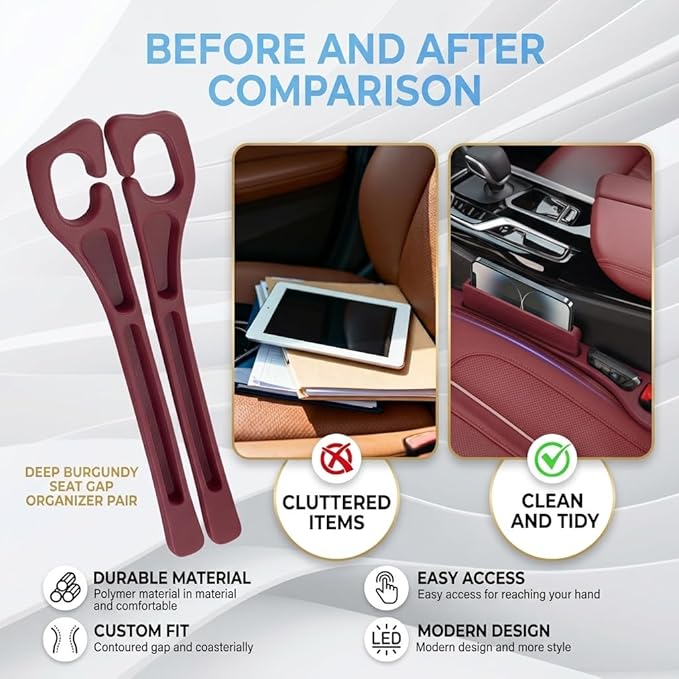 Seat Gap Filler 2 Pack, Car Seat Gap Plug with Storage Slot for Phone & Keys, High-Density Elastic Car Slot Organizer for Most Cars, SUVs, and Trucks - Red