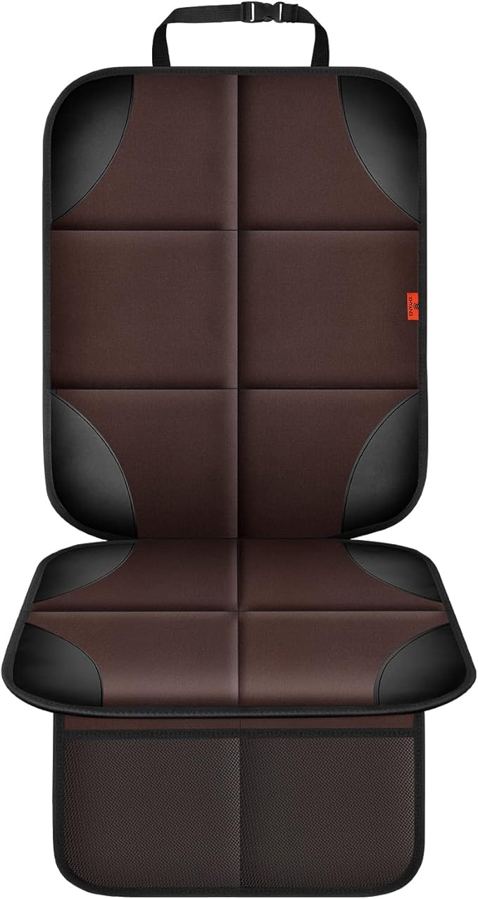 XHYANG Car Seat Protector 1 Pack Car Seat Cushion Mat Thickest Padding,Waterproof 600D Fabric Car Seat Covers for Non-Slip Backing Mesh Pockets for Baby and Pet (Brown, 1 Pc)