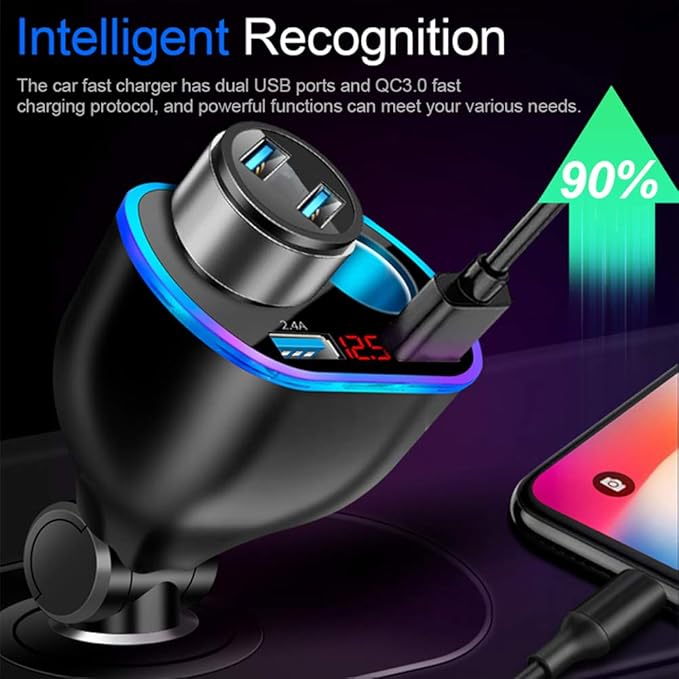 Car Charger Cigarette Lighter Splitter Adapter,120W QC3.0 Dual USB Car Charger with LED Voltmeter 12/24V Sockets Splitter Cigarette Lighter USB Chargers Fast Charging for Phone Tablets GPS Dash Cam
