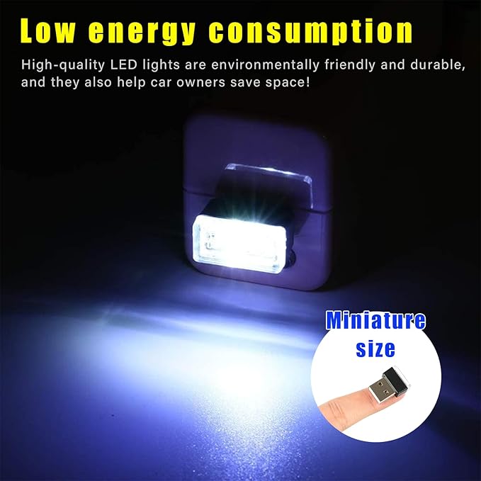 Augeny 7 PCS USB LED Car Interior Atmosphere Lamp, Plug-in USB Decor Night Light, Portable Auto Ambient Lighting Kit, Universal Vehicle Interior Accessories for Most Cars (Multi-Color)