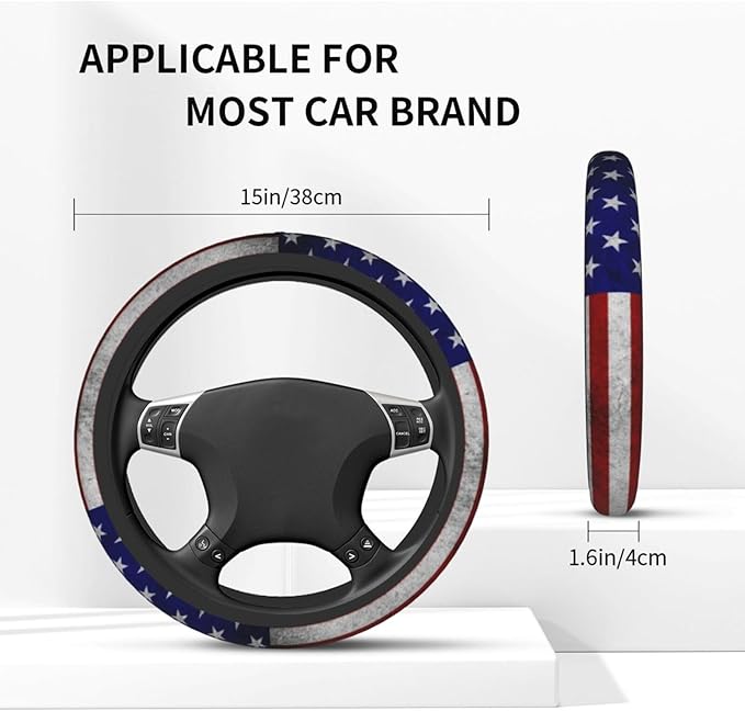 American Flag Steering Wheel Cover - Vintage American Flag Steering Wheel Cover Anti-Slip Breathable Universal for 15 Inch Car with 2 Pieces Car Coasters Suitable for Men Women