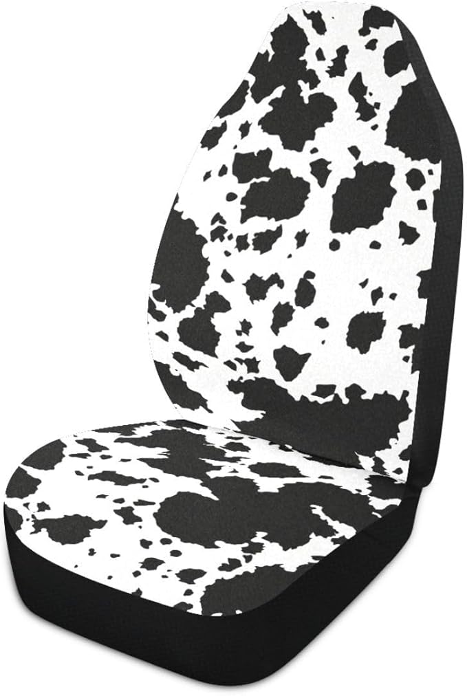 Cow Print Car Seat Covers Set of 2,Rustic Spotted Milk Cow Fur Texture Black Cowhide Universal Auto Front Seat Protector for Women Cute Animal Skin Pattern Car Accessories Fit for Car Truck