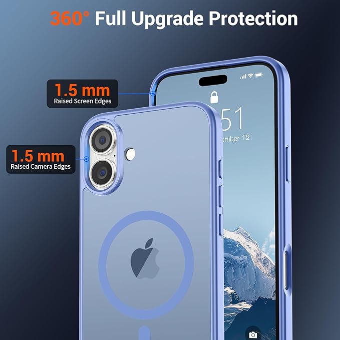 SUPFINE Magnetic for iPhone 16 Plus Case(Compatible with MagSafe) (Military Grade Drop Protection) Slim Translucent Matte Shockproof with Anti-Fingerprint Phone Case,Blue Purple
