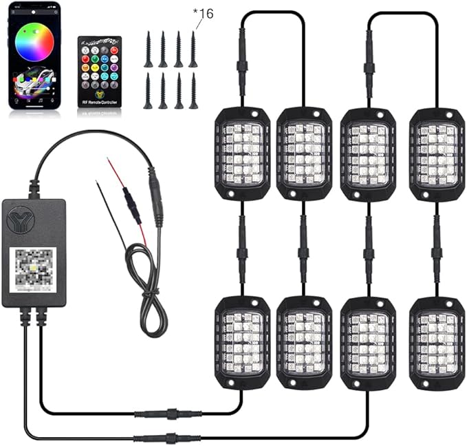 RGB Rock Lights, 8 Pods 36 LEDs SMD Chips Super Bright App Control Underglow Neon Light Exterior Chassis Wheel Well Glow Kit for Off Road Cars Trucks Jeep SUV UTV ATV RZR Golf Cart