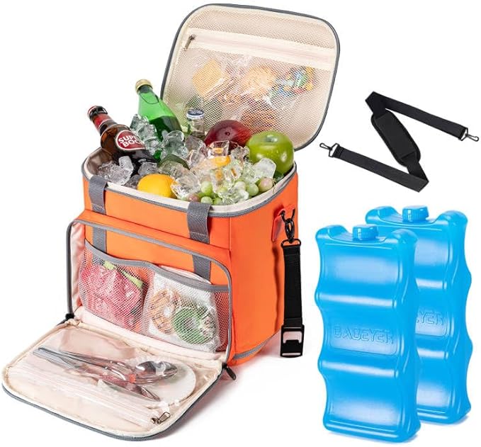 Soft Cooler Bag with Two Ice Packs,Collapsible Cooler for Travel with Adjustable Shoulder Strap,Large Capacity Leakproof Insulated Soft Sided Cooler Bag for Camping, Hiking, Picnic