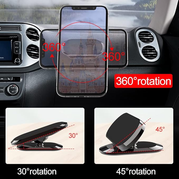 [3 Pack] Car Magnetic Phone Mount, Upgrade 8X Magnets Strong Magnet Cell Phone Holder,Dashboard 360° Rotation & Degrees View, for All Smartphone and Cellphone