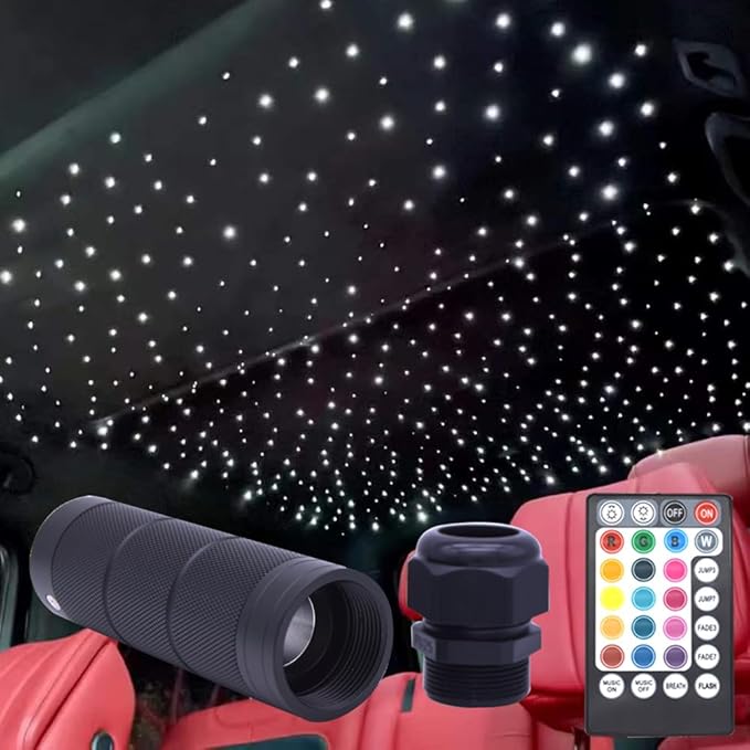 Starlight Headliner Kit 400 Strands 0.03in 9.8ft Fiber Optic Light Car Ceiling Roof Lighting 12V 6W RGBW Sound Activate APP/Remote Control for Car Room
