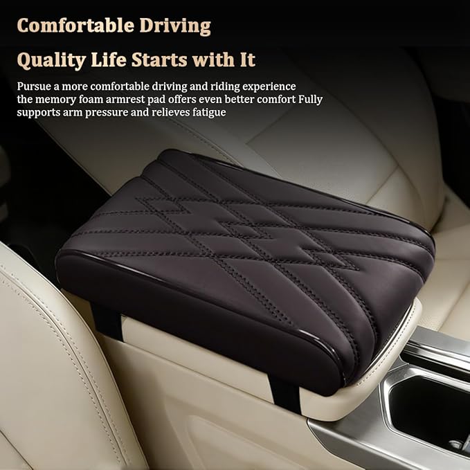 Car Center Console Cover, Memory Foam Vehicle Arm Rest Seat Box Cushion Pad, Scratch & Wear Resistant Automotive Middle Console Protector, Universal for SUV Automobile Truck (Coffee)