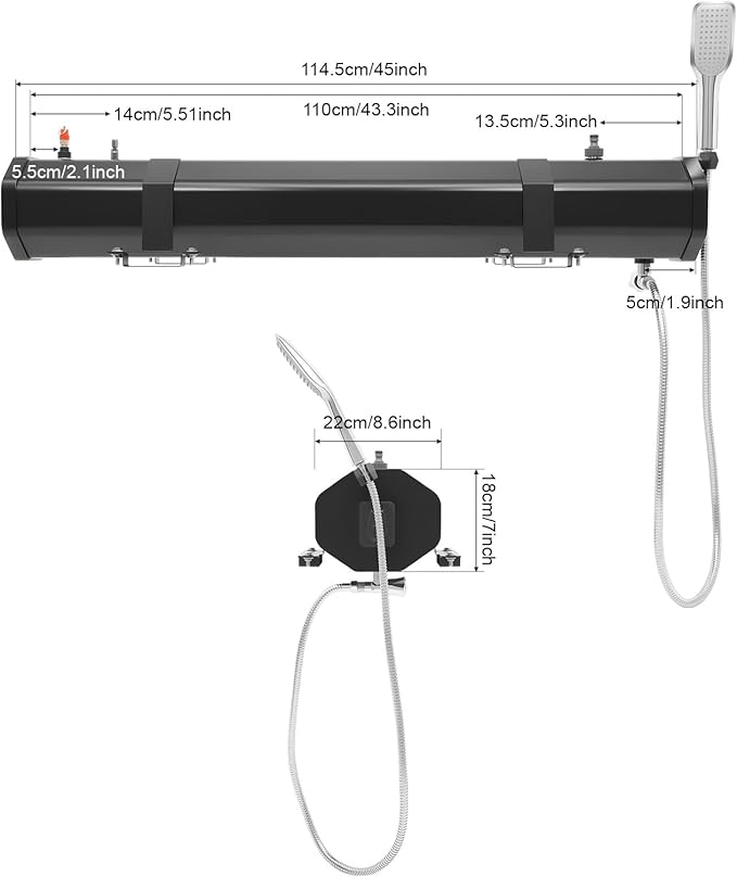 Portable Water Tank for Camping, 30L/7.93gal Self-Pressurized Water Tank, Roof Rack Mount Road Shower with Shower Head and Storage Bag, Car Camping Shower for SUVs, Sedans, RVs, Trucks