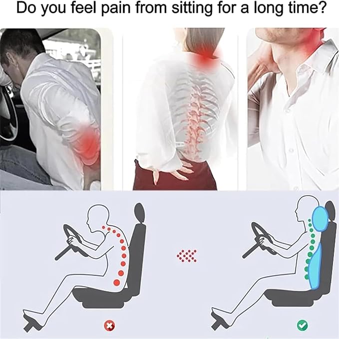 Car Headrest & Lumbar Support Cushion for Dodge Ram 1500 2019-2025, Ergonomic Car Seat Headrest Memory Foam Neck and Back Pillow Kit Breathable Removable for Driving Fatigue Relief,C/Blue