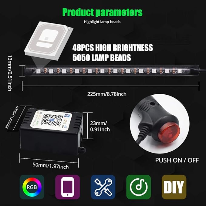 Atmosphere LED Car Lights,4pcs 48 LEDs RGB Bluetooth APP Control Car Interior LED Strip Music Lighting Kits for DIY Indoor Party.Car Cigarettet,DC 12V.
