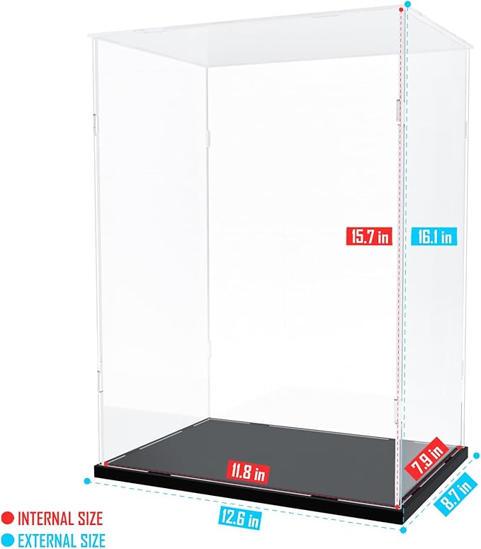 Choowin Acrylic Display Case for Lego Camera 43230 for Lego Guitar 21329 for Lego Optimus Prime 10302 Thickened Clear Acrylic Display Cases for Collectibles Assemble Dustproof Display Box(Black Base)