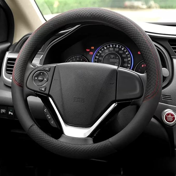 Pahajim Car Steering Wheel Cover for Women Men Universal PU Leather Steering Wheel Accessories Anti Skid 14.5-15 Inch (37-38cm) Forro Volante Carro (Black)