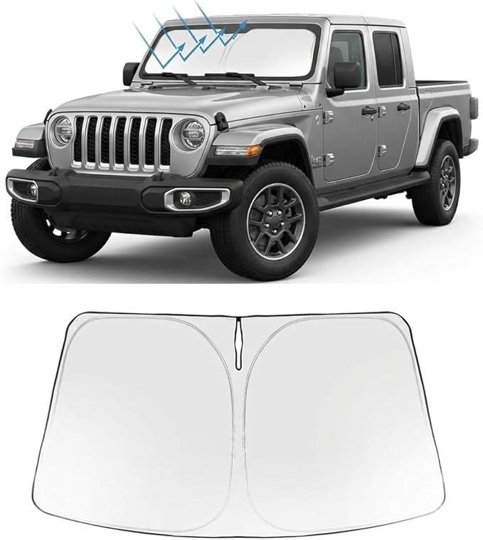 Proadsy Windshield Sun Shade for Jeep Gladiator 2020-2026 Foldable Front Sunshade Protector Sun Visor Blocks UV Rays Keep Car Cooler Accessories