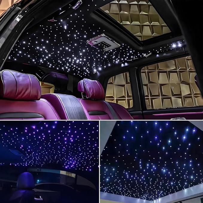 AKEPO Upgraded Car Home APP Twinkle Fiber Optic Lights Kit, Dual Head 16W 900 Strands of 0.03in/0.75mm 9.8ft/3m Optical Fiber Cable Music Activated Starlight Headliner Kits with Remote