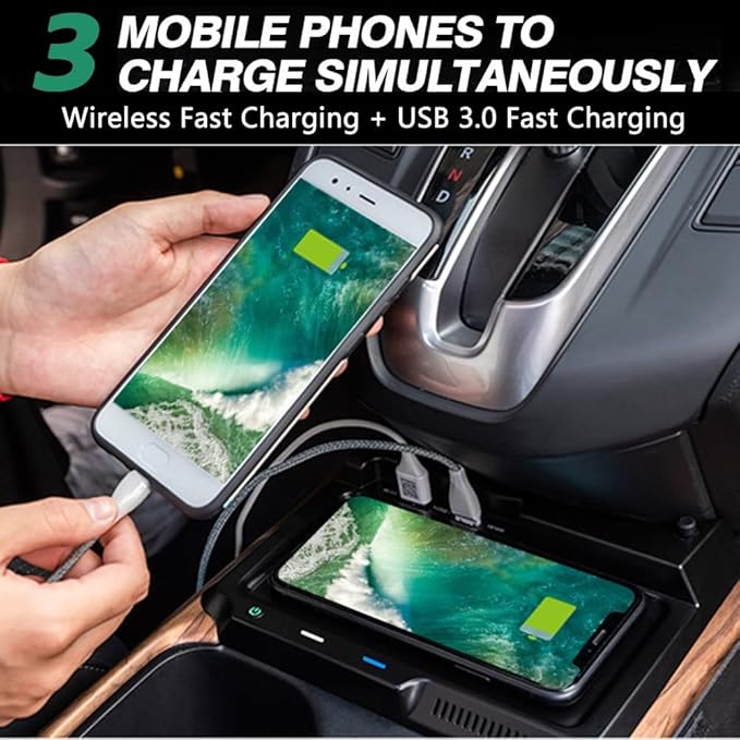 Wireless Car Charger for Honda CR-V/CRV Hybrid 2017 2018 2019, 15W Qi Fast Charging Phone Charger Pad for iPhone Galaxy, Center Console Accessory for 5th Gen CRV, Gift for Honda CR-V Owners