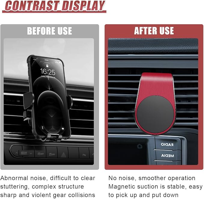 YoRise Magnetic Car Phone Holder, L Type 360° Rotatable Adjustable Car Air Vent Cellphone Mount, No-Hand Clip-On Navigation Bracket, Universal Vehicle Smartphones Stand Accessories (Red)