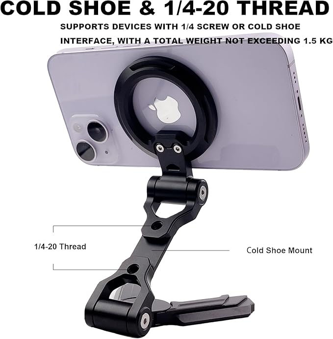Magnetic Tripod Mount Adapter with 1/4" Threads & Multi-Angle Arri Holes, MagSafe Compatible Stand for iPhone 16 Pro Max, 15 Plus, 14, 13, 12 Mini - ME60 (MT-60)