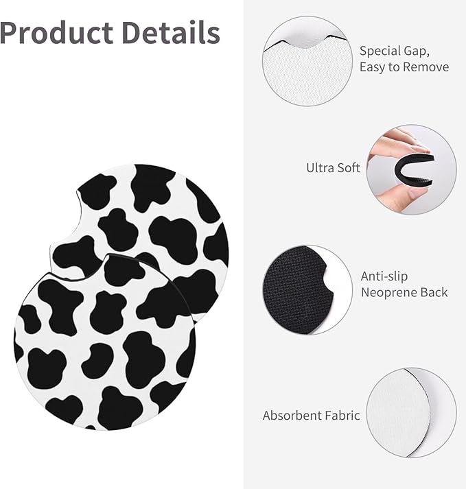Cow Print Steering Wheel Cover - Cattle Print Steering Wheel Cover Anti-Slip Breathable Universal for with 2 Pieces Car Coasters Suitable for Men Women