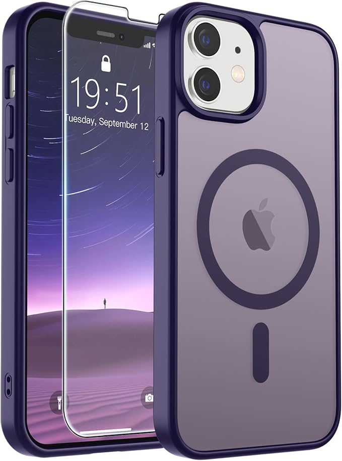SUPFINE Magnetic for iPhone 12 Mini Case & iPhone 13 Mini Case (Compatible with MagSafe) (Military Grade Drop Protection) Slim Translucent Matte Shockproof Phone Cover,Dark Purple