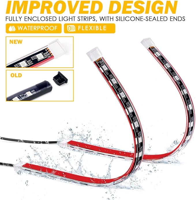 Xprite RGB LED Car Interior Bluetooth USB Light Strip, w/Wireless Remote and APP Control,4 PCS Under Dash Footwell Ambient Lights Kits, DIY Music Mode Universal for Vehicle Internal, SUV, Trucks