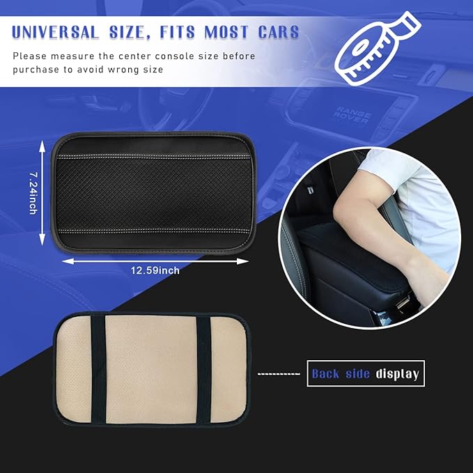 Ziciner Car Center Console Armrest Pad, 12.6X 7.2 Inch PU Leather Waterproof Auto Armrest Seat Box Cover Protector, Universal Car Interior Accessories (Black & Grey)