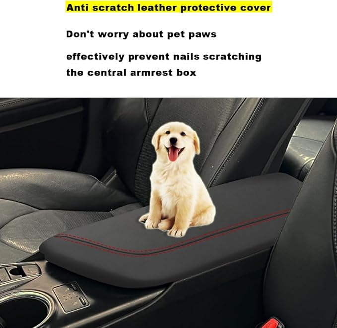 Blazeray Car Center Console Armrest Cover for Toyota Camry 2018-2023 Interior Accessories Leather Anti-Scratch Elbow Arm Rest Cover Cushion Pad Protector Saver (Black Leather with Red Stitches)