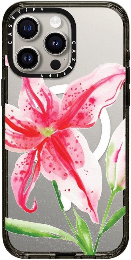 CASETiFY Impact iPhone 15 Pro Max Case [Slim/Compatible with Magsafe / 8.2 ft. 4X Military Grade Drop Protection] - Stargazer Lily - Clear Black