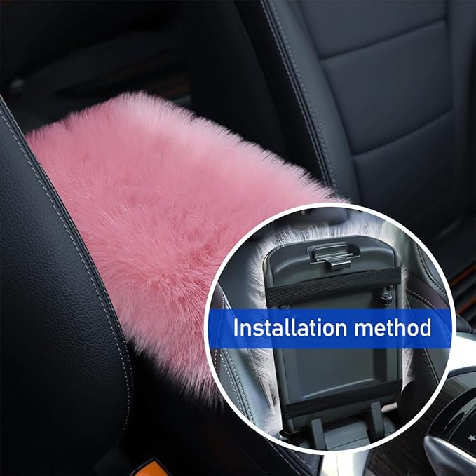 Furry Car Center Console Cover, 11.8"×7.9" Sheepskin Wool Armrest Box Cushion Pad, Comfort Soft Auto Center Console Protector, Interior Decor Accessories for Most Vehicles (Pink)