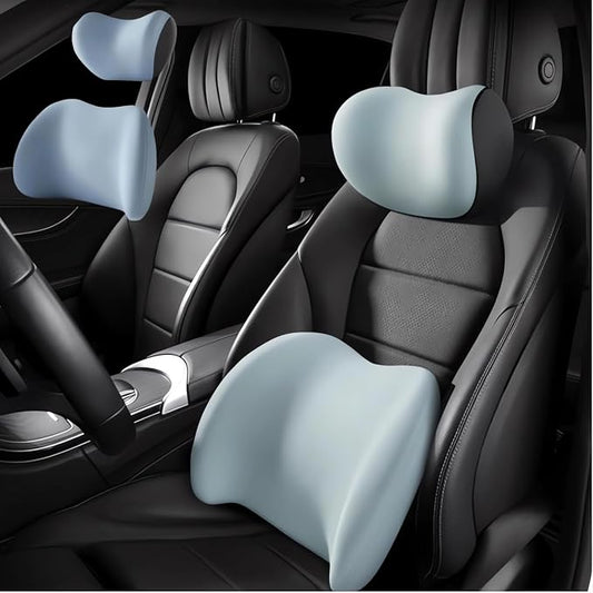 Car Headrest & Lumbar Support Cushion 2025 Upgrade Comfort Memory Foam Car Backrest and Neck Pillow Ergonomic Car Headrest & Lumbar Support for Driving Car Support Cushion for Office Chair Car (Blue)