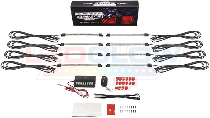 LEDGlow 8pc Flexible Million Color Multi-Color LED Interior Footwell Underdash Neon Lighting Kit for Cars & Trucks - 15 Solid Colors - 10 Unique Patterns - Music Mode - Includes Control Box & Remote
