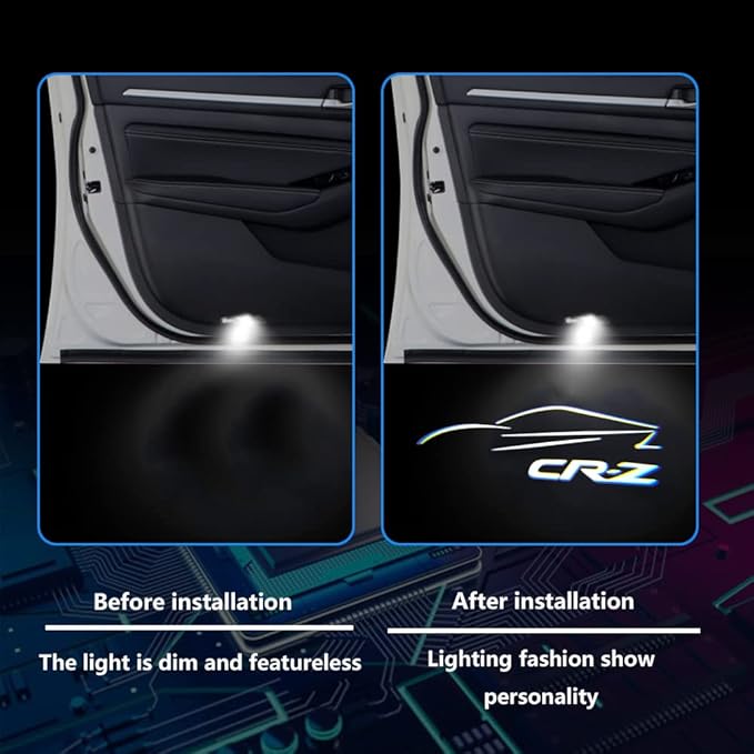2 Pcs CR-Z Car LED Projector Door Shadow Light Welcome Light Laser Emblem Logo Lamps Kit Puddle Lights LED Courtesy Step Lights Ground Lamp HD Kit Replacement for CR-Z 2016-2021