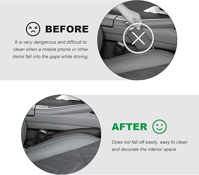 2PCS Leather Car Seat Gap Filler, No-Drop Seat Side Gap Plug Crevice Blocker with Securing Strap, Elastic Filler Block The Gap Between Seats & Console for Truck SUV Sedan (Black)