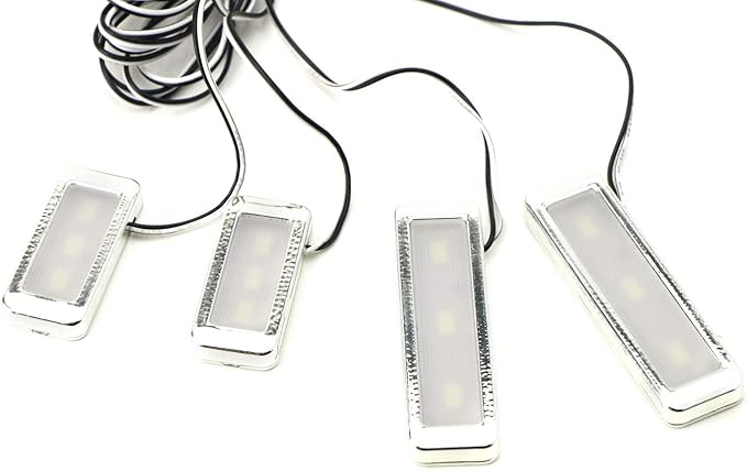 iJDMTOY 4pc Universal Fit Xenon White LED Interior Ambient Lighting Kit for Under Dashboard, Seat, Foot Area, Trunk/Cargo Area Decoration