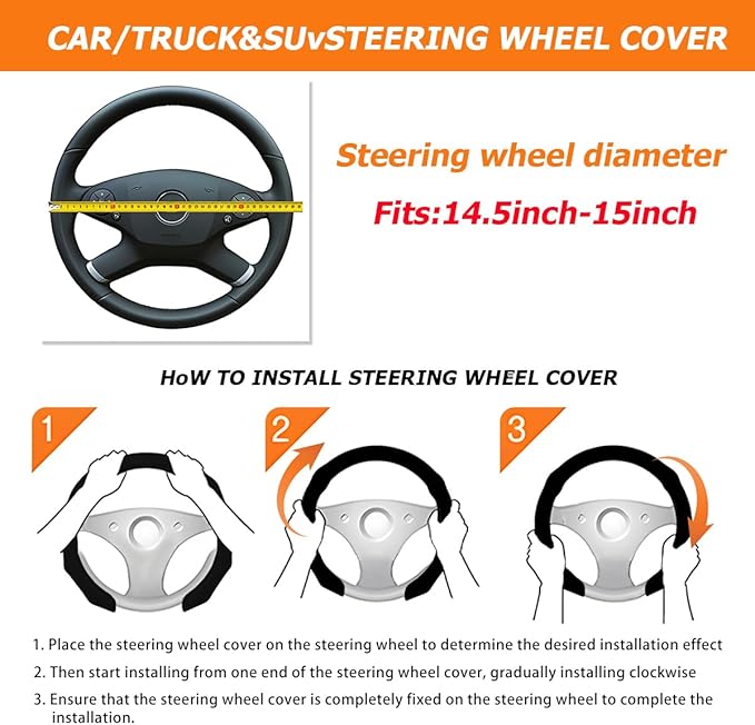 Mandark Car Steering Wheel Cover, Suede Sport Vehicle Steer Wheel Protector Fitting 15 Inch, Non-Slip Comfortable Automotive Interior Decoration Accessories, Universal for Most Cars (Black)
