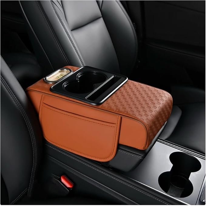 Car Arm Rest Cushion for Mazda CX-5, Center Console Armrest Pillow Car Armrest Pad Trucks with Cup Holder, Armrest Pad Storage Bag(Orange)