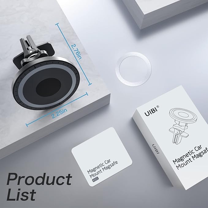 UIBI Magsafe Car Mount, Magnetic Car Phone Holder 【20 Strong Magnets】 with Clip 【360°】 Rotation Air Vent Cell Phone Mount Fit for Magsafe iPhone 16 15 14 13 12 Pro Max Mini MagSafe Case